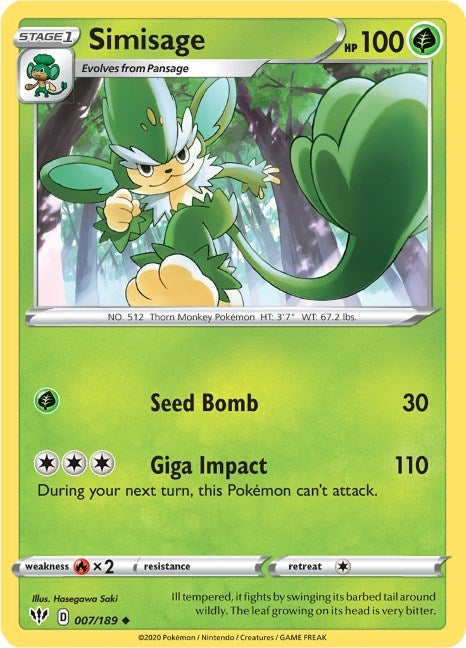 Image for Simisage (007/189) [SWSH03: Darkness Ablaze] - Pokemon