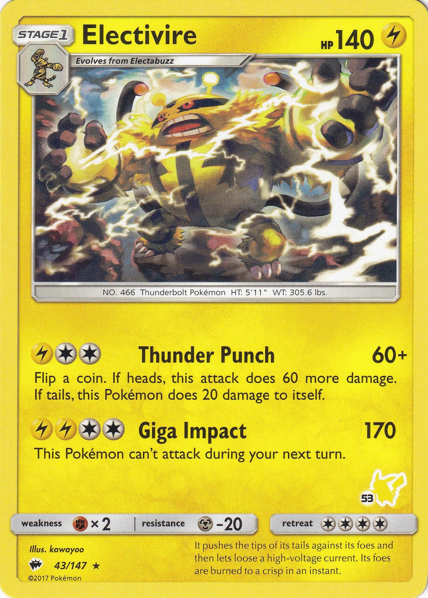 Electivire - 43/147 (#53 Pikachu Stamped) (043/147) [Battle Academy]