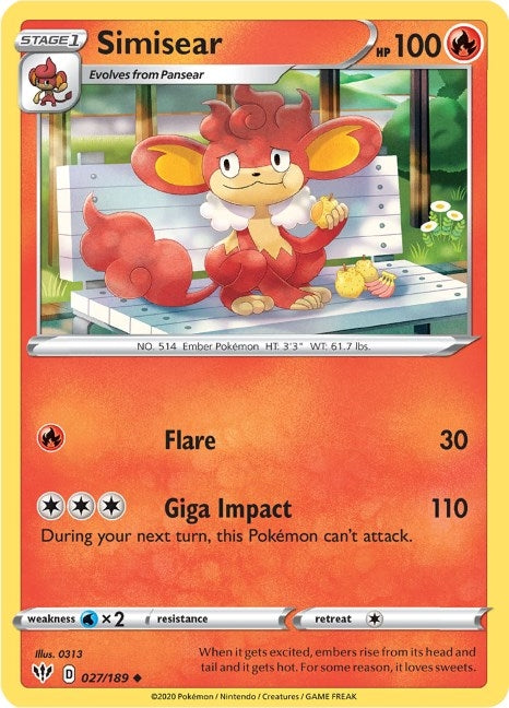 Image for Simisear (027/189) [SWSH03: Darkness Ablaze] - Pokemon