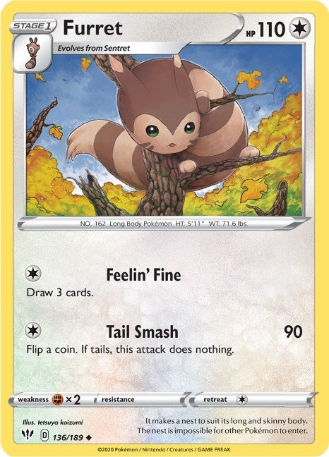 Image for Furret (136/189) [SWSH03: Darkness Ablaze] - Pokemon