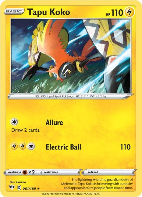 Image for Tapu Koko (061/189) [SWSH03: Darkness Ablaze] - Pokemon