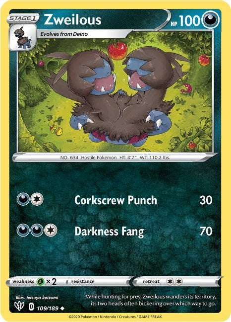 Image for Zweilous (109/189) [SWSH03: Darkness Ablaze] - Pokemon