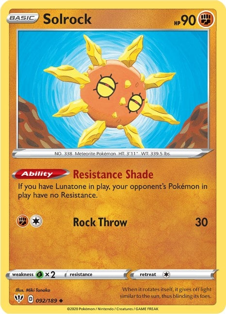 Image for Solrock (092/189) [SWSH03: Darkness Ablaze] - Pokemon