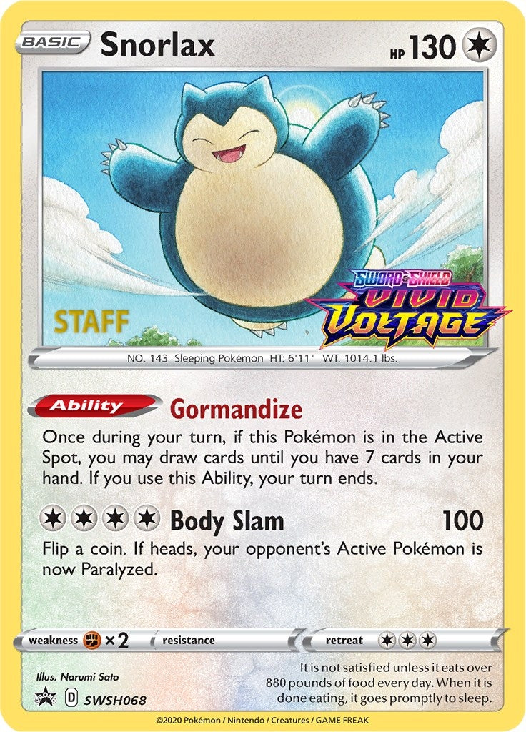 Image for Snorlax - SWSH068 (Prerelease) [Staff] (SWSH068) [SWSH: Sword & Shield Promo Cards] - Pokemon