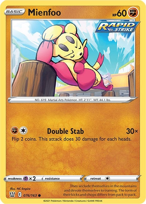 Image for Mienfoo (076/163) [SWSH05: Battle Styles] - Pokemon