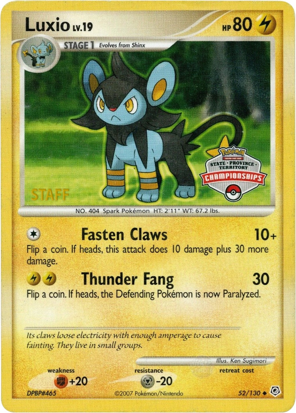 Image for Luxio - 52/130 (State Championships) [Staff] (052/130) [League & Championship Cards] - Pokemon