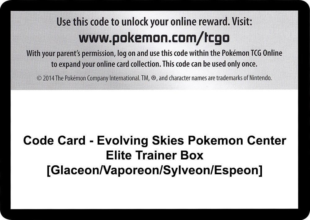 Image for Code Card - Evolving Skies Pokemon Center Elite Trainer Box [Glaceon/Vaporeon/Sylveon/Espeon] [SWSH07: Evolving Skies] - Pokemon
