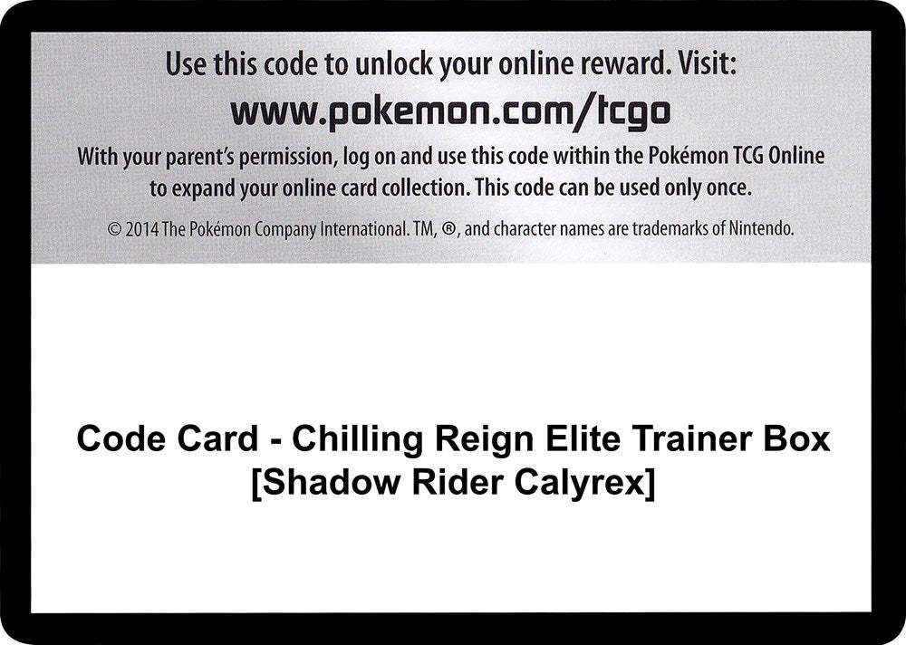 Image for Code Card - Chilling Reign Elite Trainer Box [Shadow Rider Calyrex] [SWSH06: Chilling Reign] - Pokemon