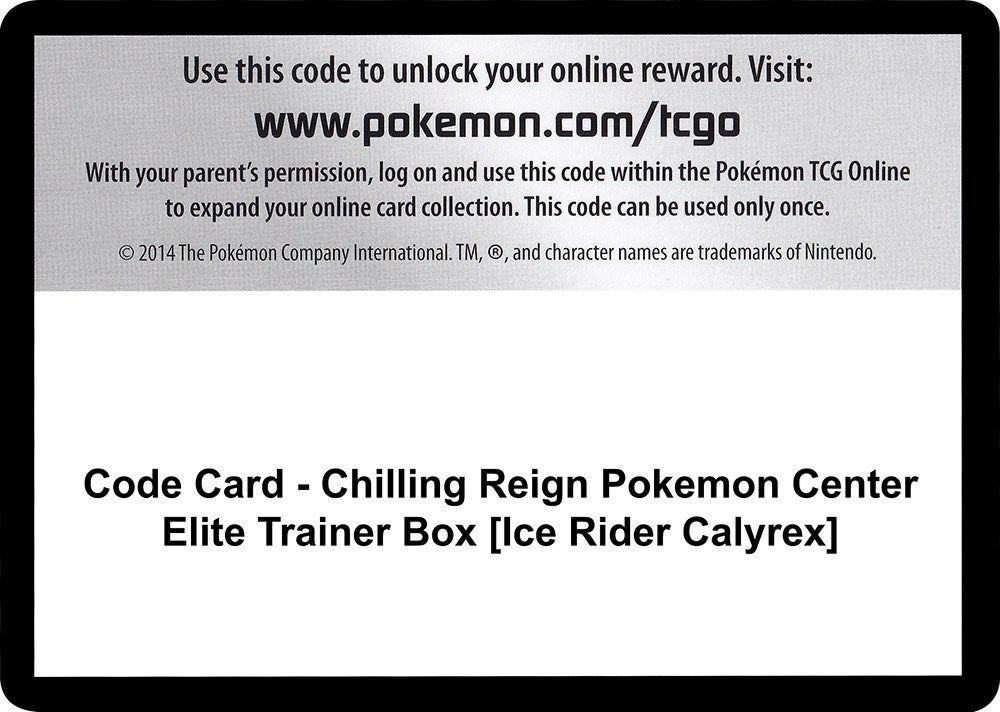 Image for Code Card - Chilling Reign Pokemon Center Elite Trainer Box [Ice Rider Calyrex] [SWSH06: Chilling Reign] - Pokemon