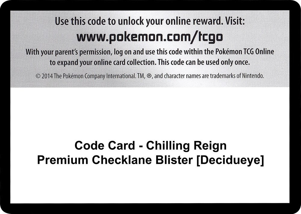 Image for Code Card - Chilling Reign Premium Checklane Blister [Decidueye] [SWSH06: Chilling Reign] - Pokemon