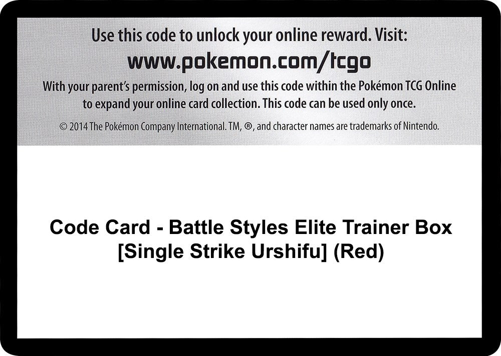 Image for Code Card - Battle Styles Elite Trainer Box [Single Strike Urshifu] (Red) [SWSH05: Battle Styles] - Pokemon