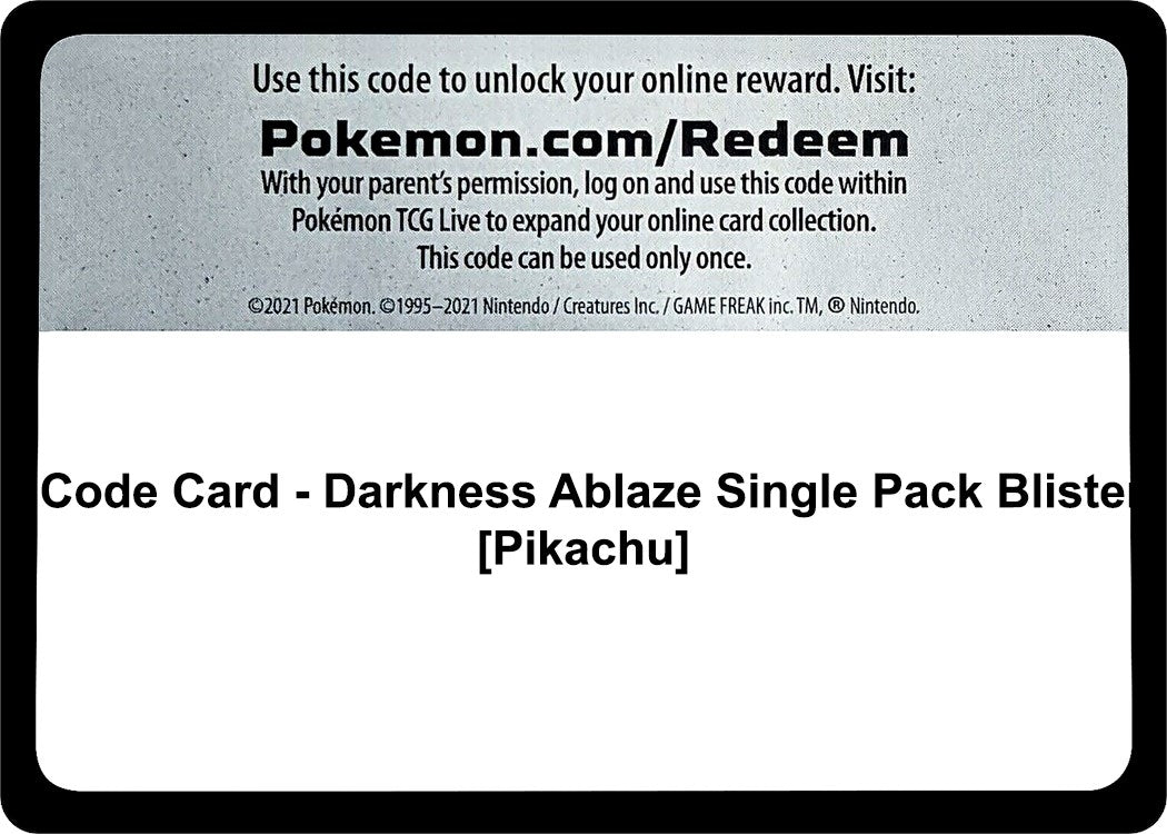 Image for Code Card - Darkness Ablaze Single Pack Blister [Pikachu] [SWSH03: Darkness Ablaze] - Pokemon