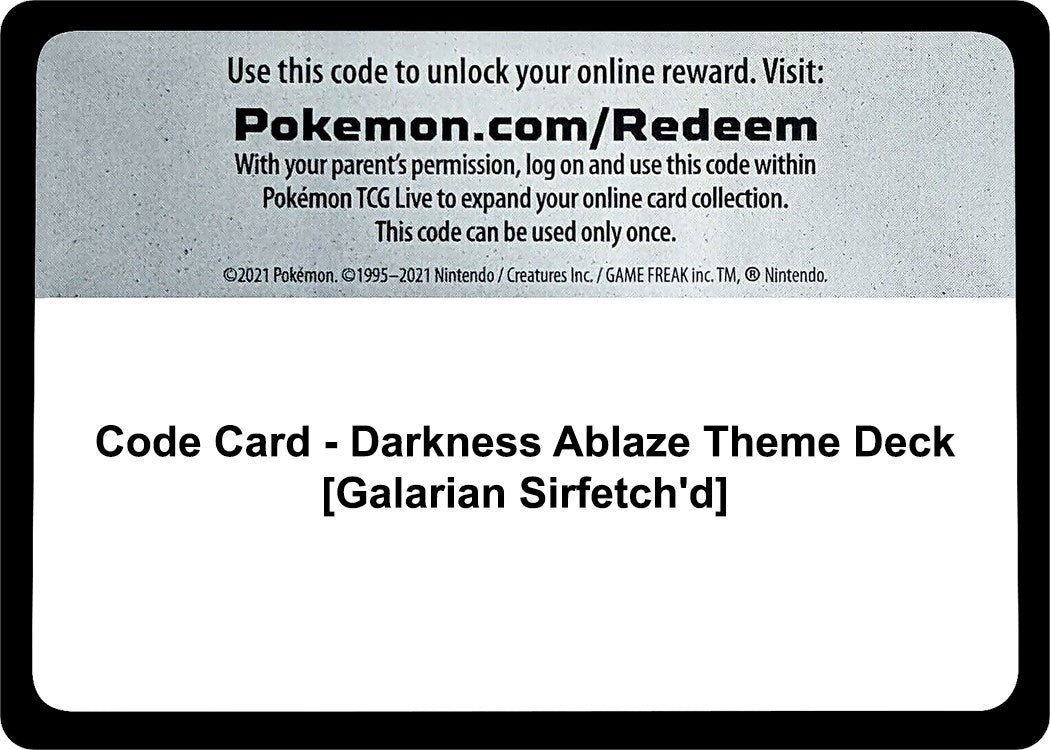 Image for Code Card - Darkness Ablaze Theme Deck [Galarian Sirfetch'd] [SWSH03: Darkness Ablaze] - Pokemon