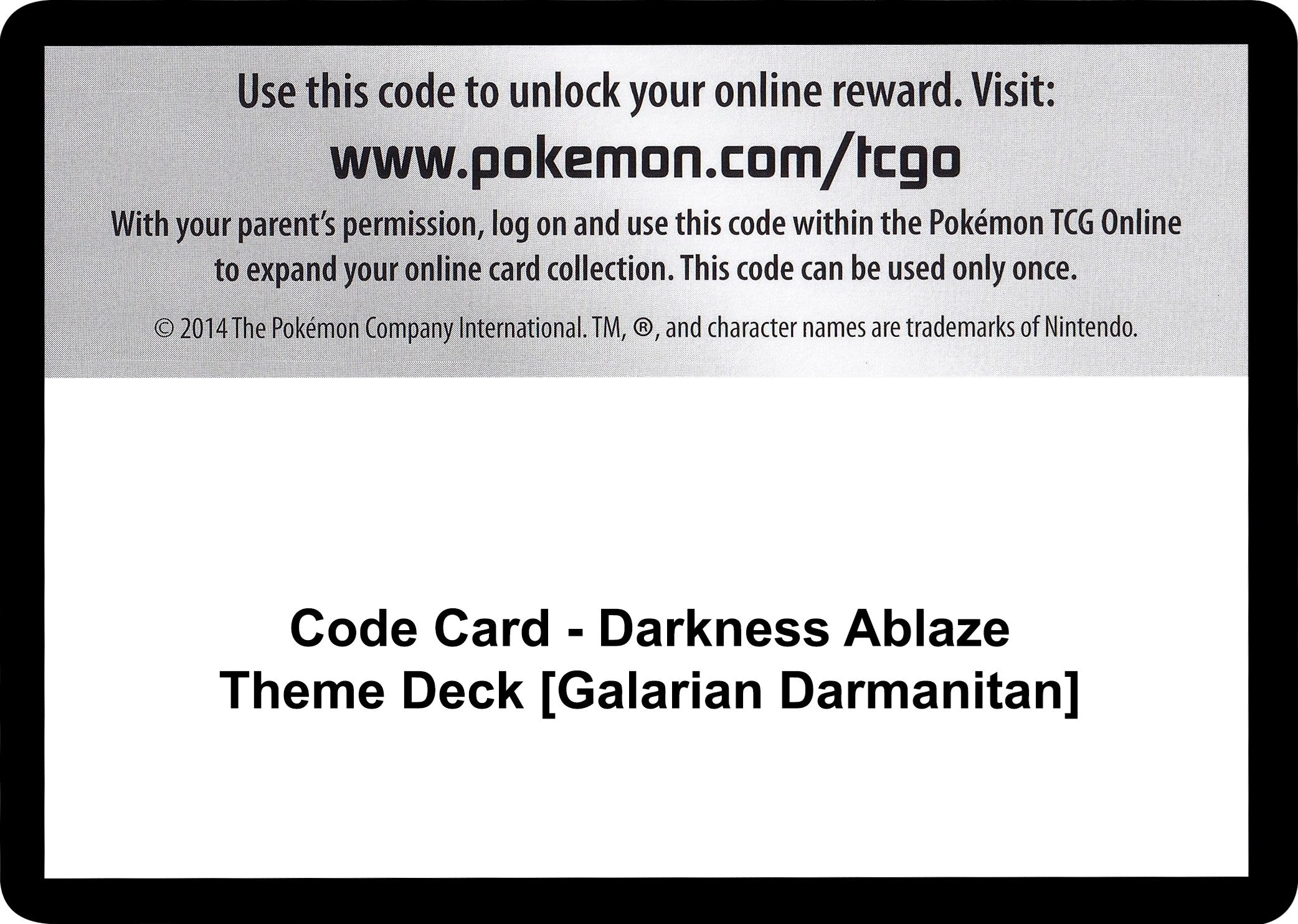 Image for Code Card - Darkness Ablaze Theme Deck [Galarian Darmanitan] [SWSH03: Darkness Ablaze] - Pokemon