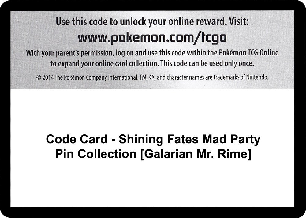 Image for Code Card - Shining Fates Mad Party Pin Collection [Galarian Mr. Rime] [Shining Fates] - Pokemon