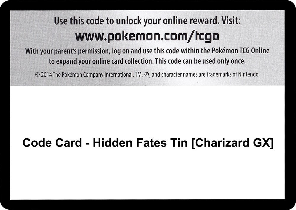 Code Card - Hidden Fates Tin [Charizard GX] [Hidden Fates]