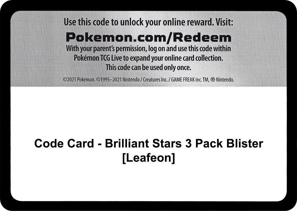Image for Code Card - Brilliant Stars 3 Pack Blister [Leafeon] [SWSH09: Brilliant Stars] - Pokemon