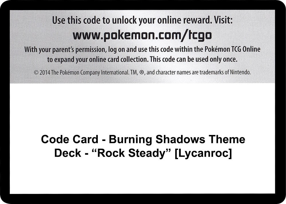Image for Code Card - Burning Shadows Theme Deck - "Rock Steady" [Lycanroc] [SM - Burning Shadows] - Pokemon
