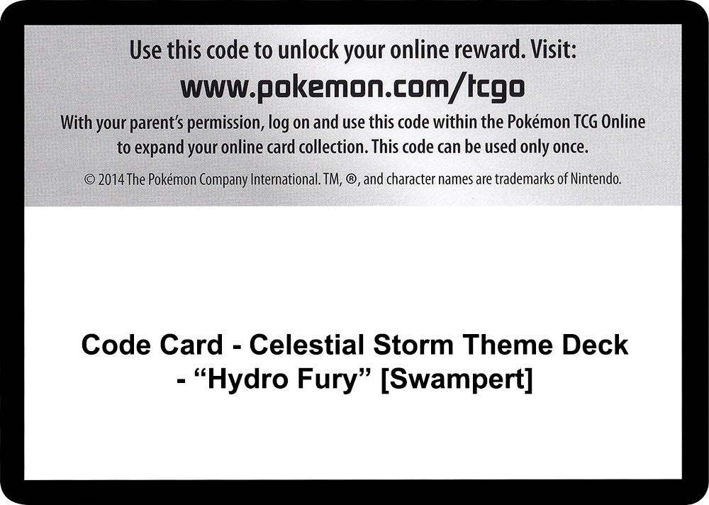 Image for Code Card - Celestial Storm Theme Deck - "Hydro Fury" [Swampert] [SM - Celestial Storm] - Pokemon