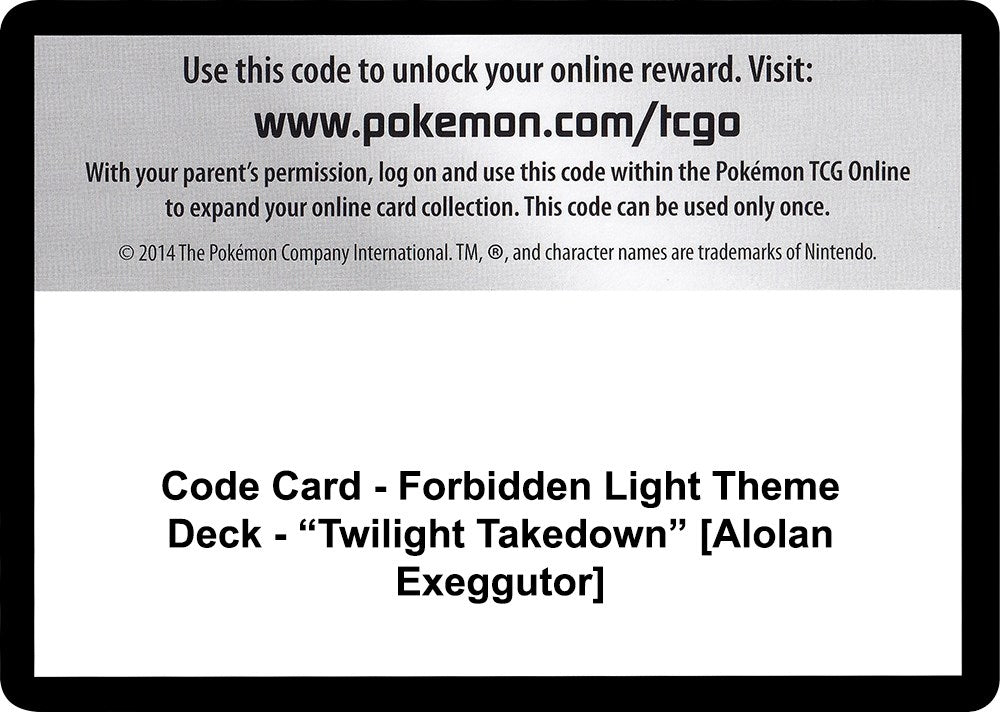 Code Card - Forbidden Light Theme Deck - "Twilight Takedown" [Alolan Exeggutor] [SM - Forbidden Light]