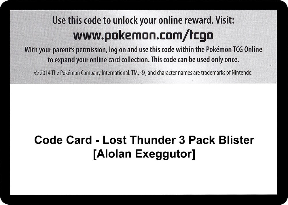 Image for Code Card - Lost Thunder 3 Pack Blister [Alolan Exeggutor] [SM - Lost Thunder] - Pokemon