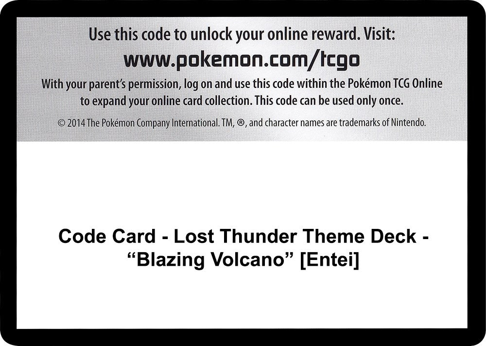 Image for Code Card - Lost Thunder Theme Deck - "Blazing Volcano" [Entei] [SM - Lost Thunder] - Pokemon
