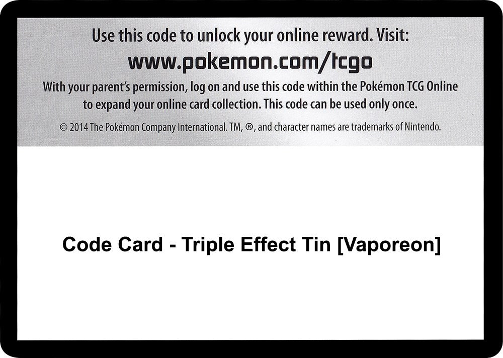 Image for Code Card - Triple Effect Tin [Vaporeon] [SM - Guardians Rising] - Pokemon