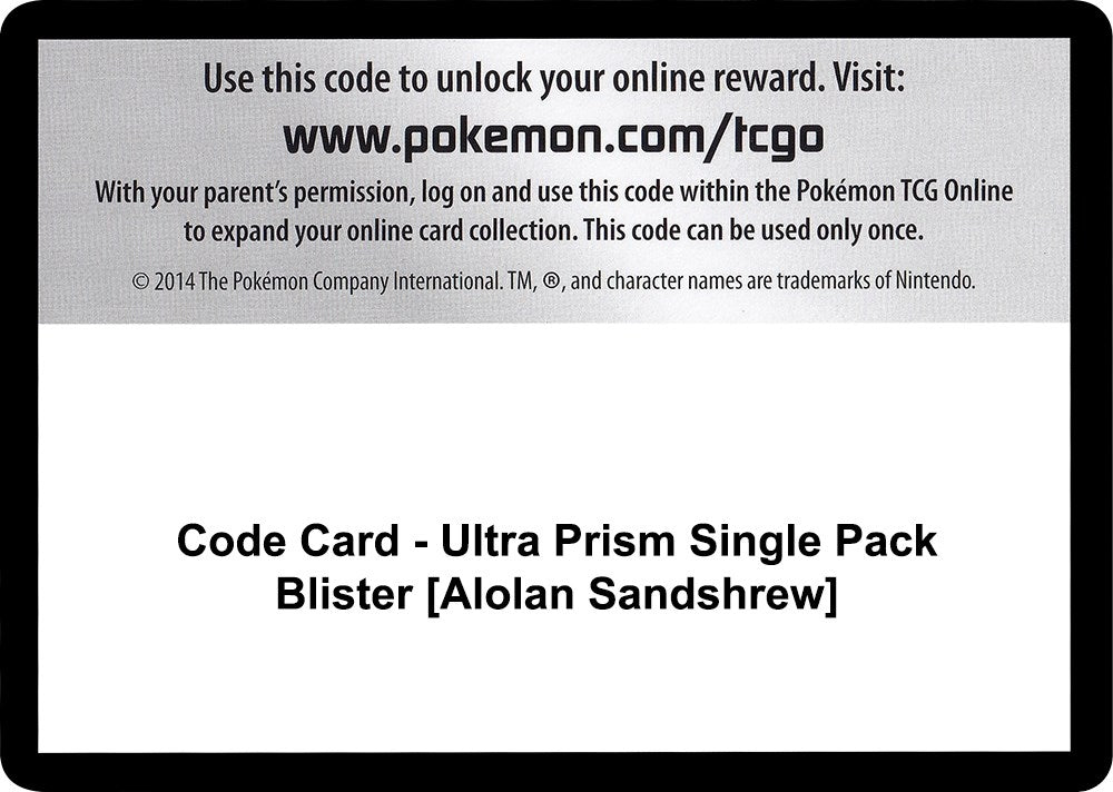 Image for Code Card - Ultra Prism Single Pack Blister [Alolan Sandshrew] [SM - Ultra Prism] - Pokemon