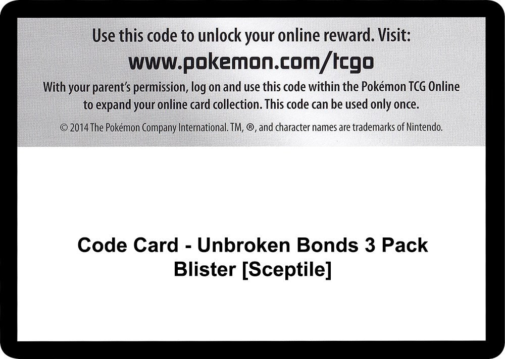 Image for Code Card - Unbroken Bonds 3 Pack Blister [Sceptile] [SM - Unbroken Bonds] - Pokemon