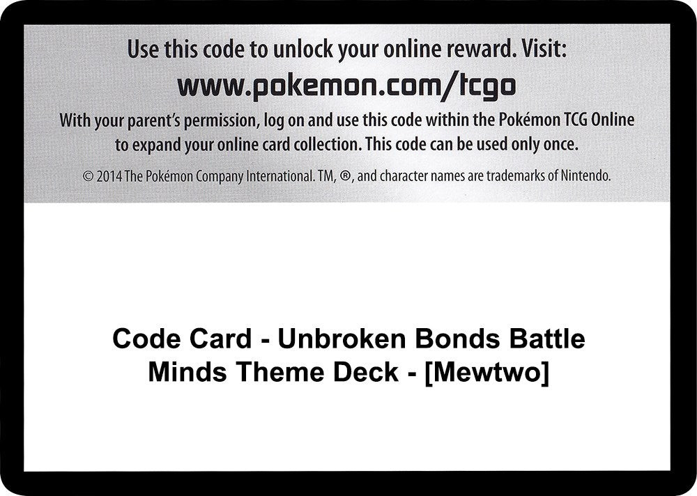 Image for Code Card - Unbroken Bonds Battle Minds Theme Deck - [Mewtwo] [SM - Unbroken Bonds] - Pokemon