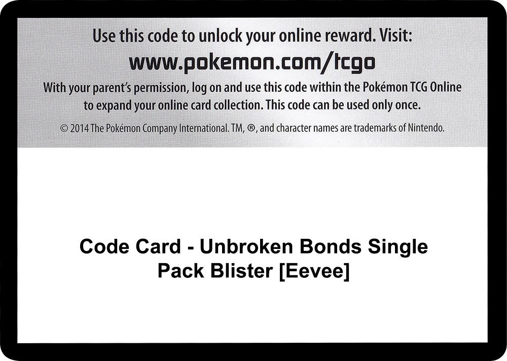 Image for Code Card - Unbroken Bonds Single Pack Blister [Eevee] [SM - Unbroken Bonds] - Pokemon