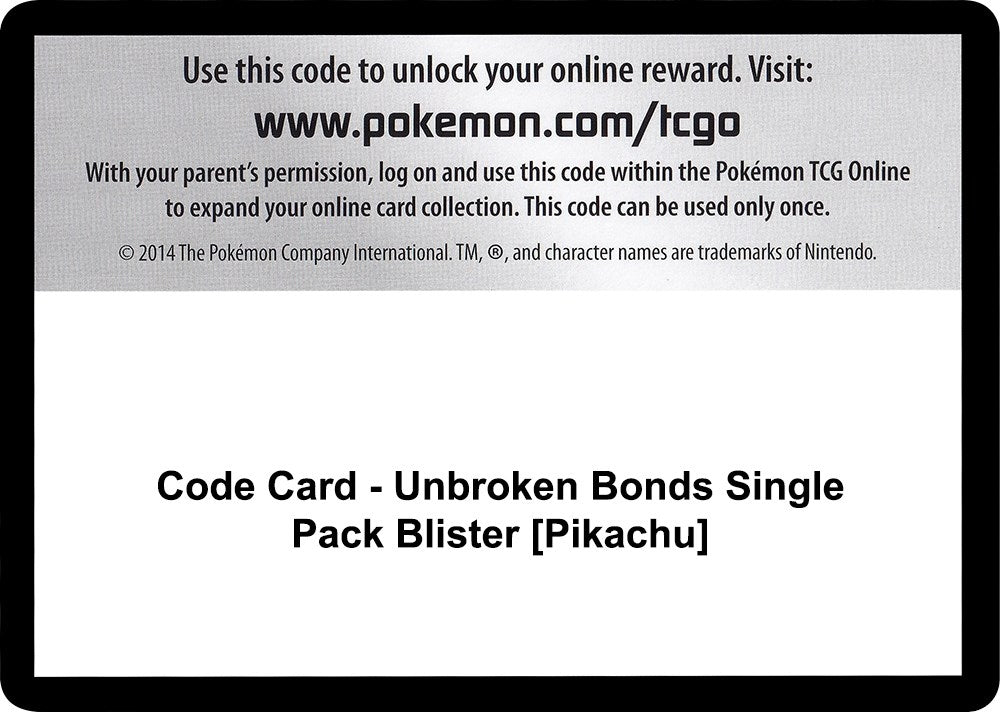 Image for Code Card - Unbroken Bonds Single Pack Blister [Pikachu] [SM - Unbroken Bonds] - Pokemon