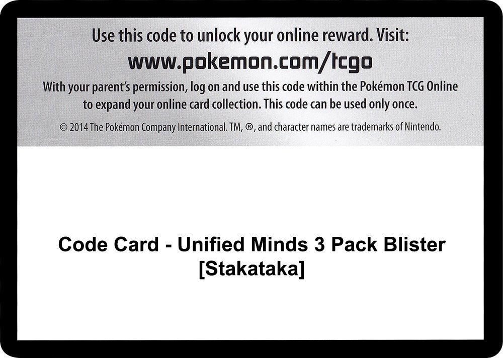 Image for Code Card - Unified Minds 3 Pack Blister [Stakataka] [SM - Unified Minds] - Pokemon