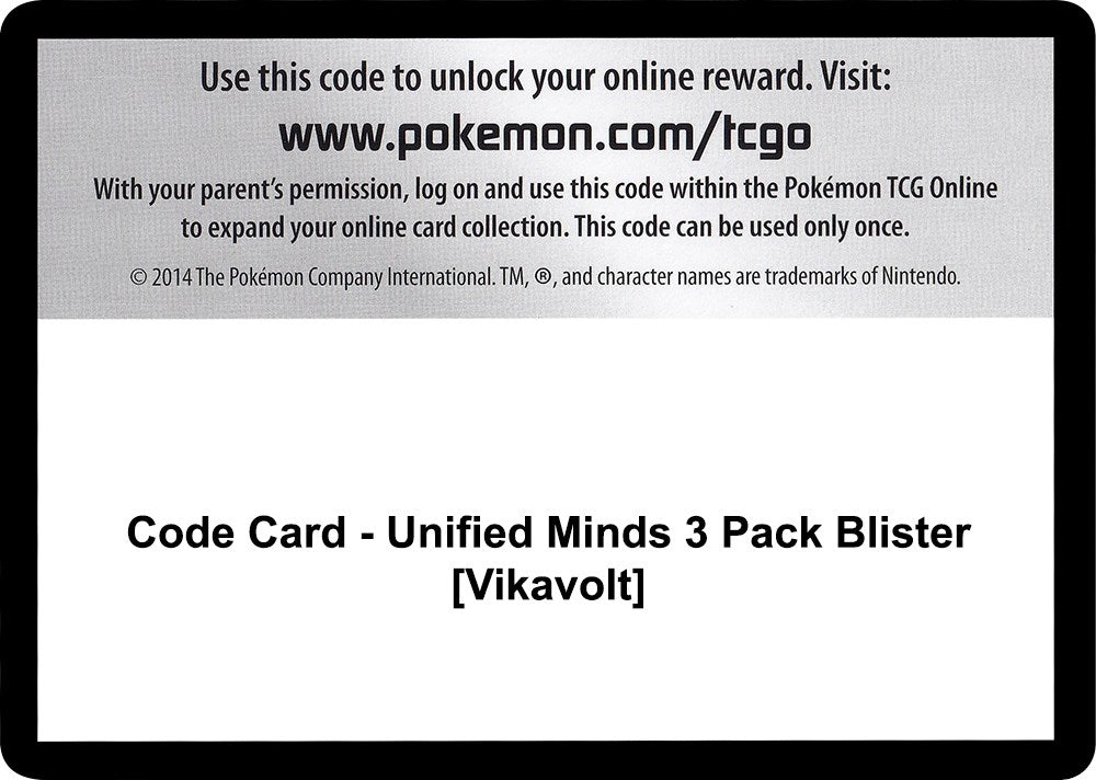 Image for Code Card - Unified Minds 3 Pack Blister [Vikavolt] [SM - Unified Minds] - Pokemon