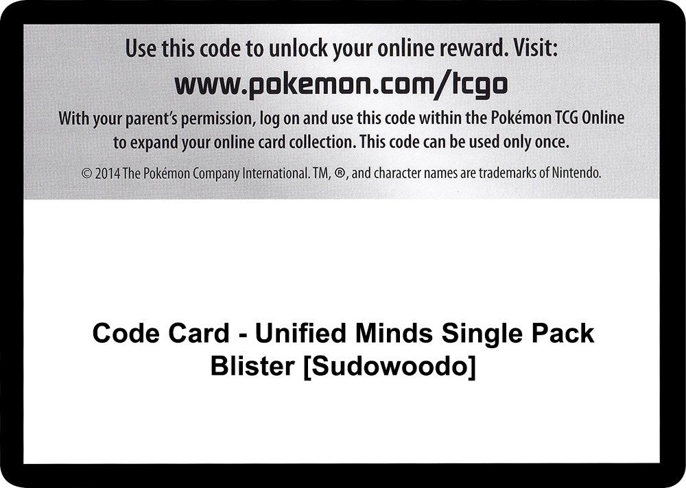 Image for Code Card - Unified Minds Single Pack Blister [Sudowoodo] [SM - Unified Minds] - Pokemon
