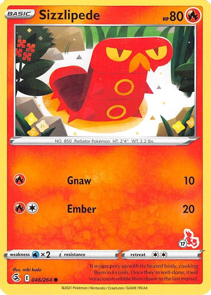Image for Sizzlipede - 046/264 (#17 Cinderace Stamped) (046/264) [Battle Academy 2022] - Pokemon