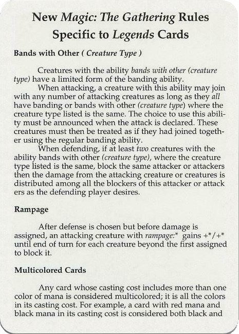 Image for Legends Rules Card [Legends] - Magic: The Gathering