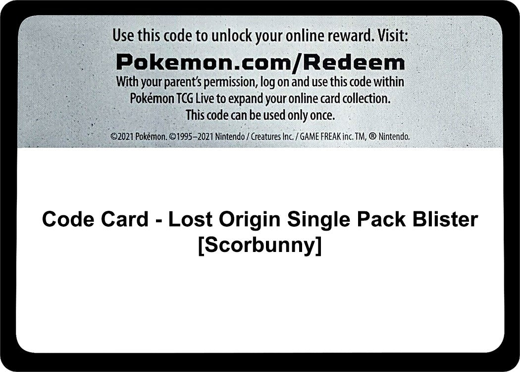 Image for Code Card - Lost Origin Single Pack Blister [Scorbunny] [SWSH11: Lost Origin] - Pokemon