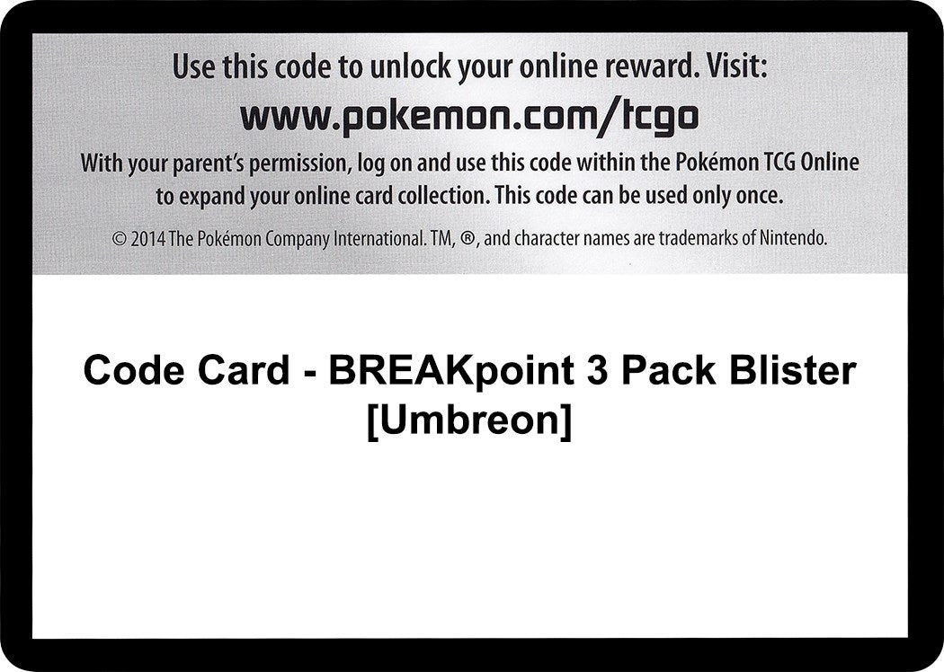 Image for Code Card - BREAKpoint 3 Pack Blister [Umbreon] [XY - BREAKpoint] - Pokemon