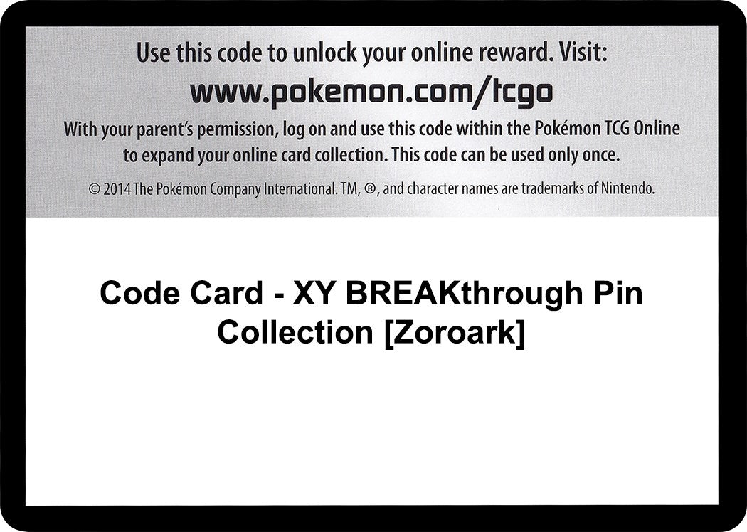 Image for Code Card - XY BREAKthrough Pin Collection [Zoroark] [XY - BREAKthrough] - Pokemon