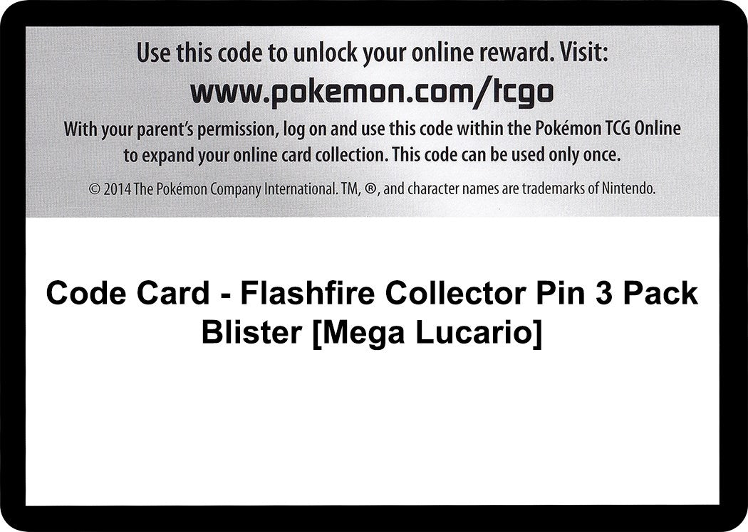 Image for Code Card - Flashfire Collector Pin 3 Pack Blister [Mega Lucario] [XY - Flashfire] - Pokemon