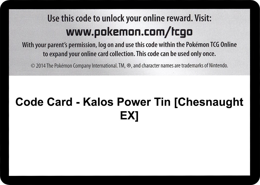 Image for Code Card - Kalos Power Tin [Chesnaught EX] [XY - Flashfire] - Pokemon