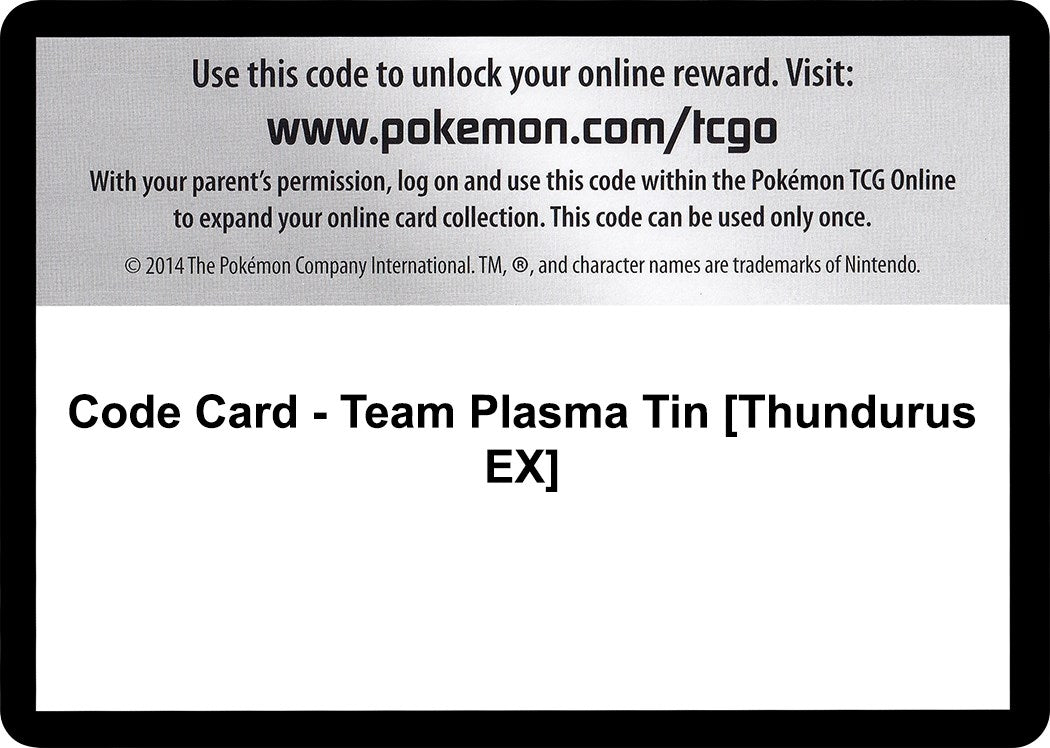 Image for Code Card - Team Plasma Tin [Thundurus EX] [Plasma Blast] - Pokemon