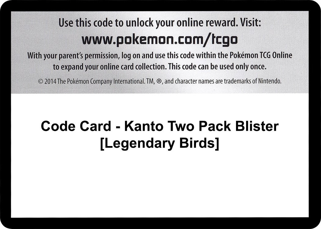 Image for Code Card - Kanto Two Pack Blister [Legendary Birds] [Plasma Storm] - Pokemon