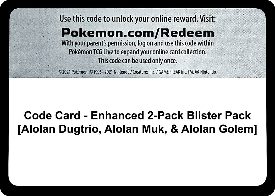 Image for Code Card - Enhanced 2-Pack Blister Pack [Alolan Dugtrio, Alolan Muk, & Alolan Golem] [Miscellaneous Cards & Products] - Pokemon