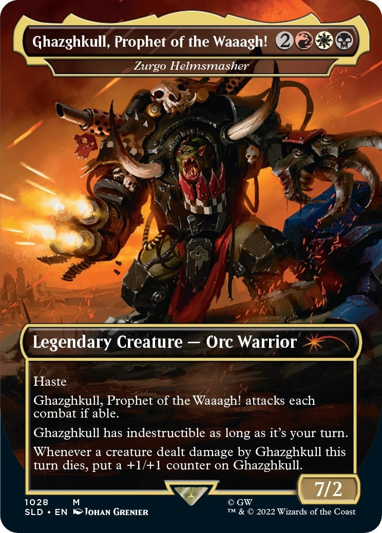Image for Ghazghkull, Prophet of the Waaagh! - Zurgo Helmsmasher (Borderless) (1028) [Secret Lair Drop Series] - Magic: The Gathering