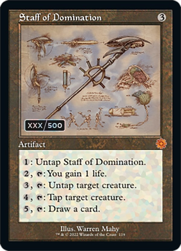 Image for Staff of Domination (Schematic) (Serial Numbered) (119) [The Brothers' War: Retro Frame Artifacts] - Magic: The Gathering