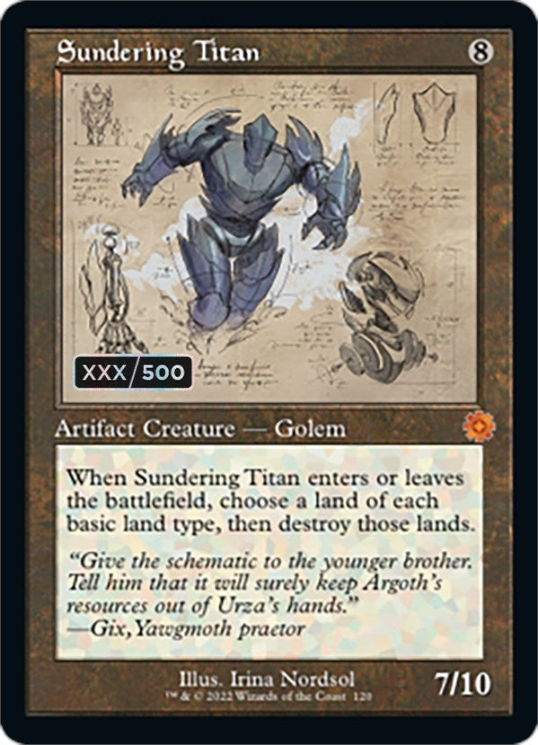 Image for Sundering Titan (Schematic) (Serial Numbered) (120) [The Brothers' War: Retro Frame Artifacts] - Magic: The Gathering