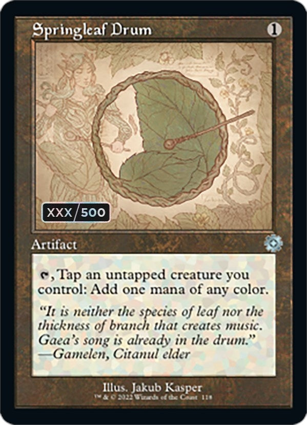 Image for Springleaf Drum (Schematic) (Serial Numbered) (118) [The Brothers' War: Retro Frame Artifacts] - Magic: The Gathering