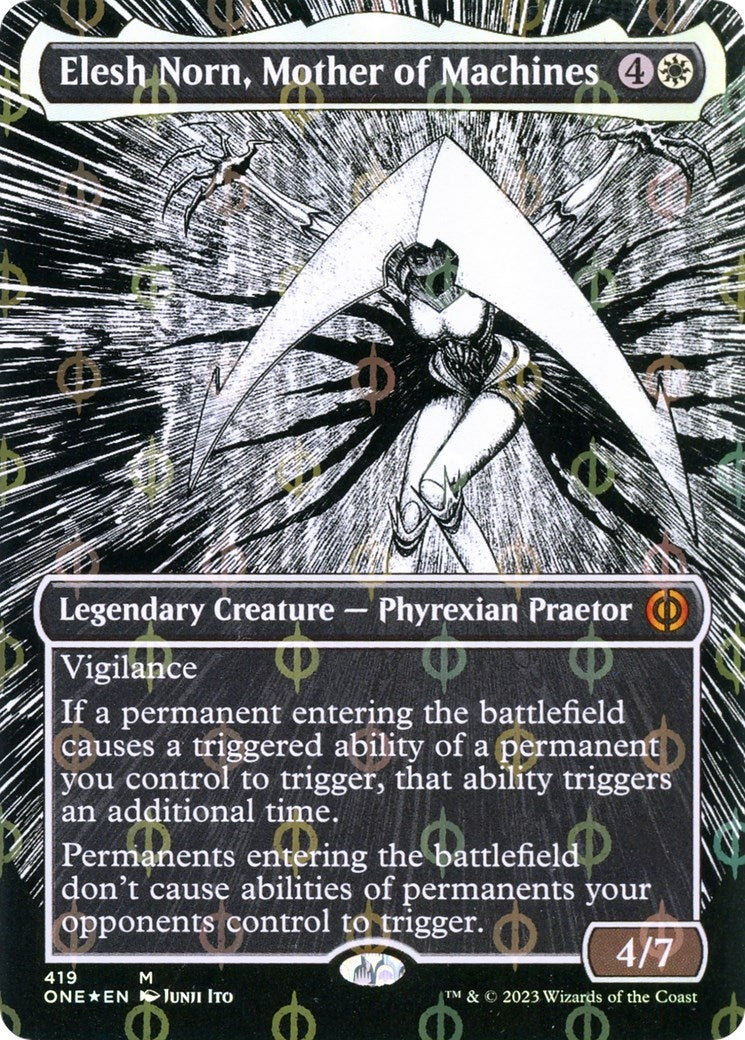 Image for Elesh Norn, Mother of Machines (Borderless) (Step-and-Compleat Foil) (419) [Phyrexia: All Will Be One] - Magic: The Gathering